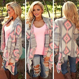 Iumer Women’s Cardigan Geometric Print Drape Knit Cardigan Drape Front Cable Knit Cardigan