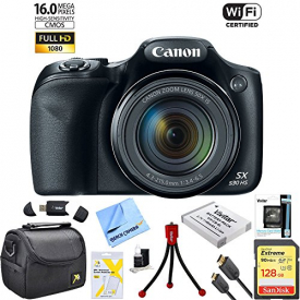 Canon Powershot SX530 HS 16MP Wi-Fi Super-Zoom Digital Camera 50x Optical Zoom Ultimate Bundle Includes Deluxe Camera Bag, 128GB SDXC Memory Card, Extra Battery, Tripod, Card Reader & More