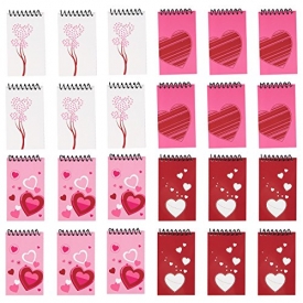 Spiral Bound Notebook – 24-Pack Mini Notepads, Valentines Day Pocket Notebook, Notepads for Kids, Ideal Party Gifts, Assorted Designs, 3 x 5 Inches