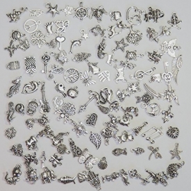 Wholesale 200 Pieces in Bulk Lots Jewelry Making Silver Charms & Jump Rings for DIY Crafting, Mixed Smooth Tibetan Alloy Metal for Dangle Bracelet & Necklace Pendants by Bayani Creative Group