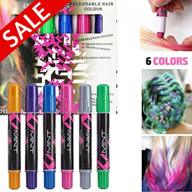 HAIR CHALKS SET: 6 Colorful Hair Chalk Pens Edge Chalkers. For Halloween Christmas party, Temporary Color for Girls for All Ages. Makes a Great Birthday Gifts For Girls, Works on All Hair Colors