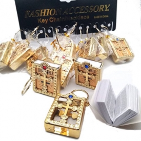 12PCS X Lot Reiligious Catholicism Cross Gold Mini the Holy Bible keychain with English book