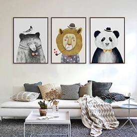 3 Pcs/set Unframed Modern Watercolor Cute Animals Lion Bear Panda A4 Poster Print Wall Art Picture Nordic Baby Kids （12x16inchx3pcs）