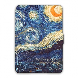 Kandouren Kindle Voyage Case – Van gogh Starry sky Unique Art Skin,Lighted Slim Leather Cover with Smartshell Autoweek function,blue color