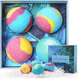 Bath Bombs Gift Set, 5.5 Oz Each Luxurious Bath Bomb Kit with Essential Oils, Lush Spa Floating Fizzies, Rich and Colorful Bubbles, Valentines Day Gift, Pack of 4