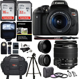 Canon EOS Rebel T6i 24.2 MP DSLR Camera, 18-55mm f/3.5-5.6 STM Lens, Polaroid HD .43x Wide Angle & 2.2X Telephoto Lens, Sandisk 64 GB + 57″ Tripod, 58mm Filter Kit, Bag and Accessory Bundle