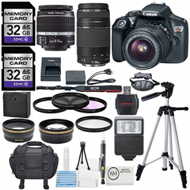 Canon EOS Rebel T6 DSLR Camera with EF-S 18-55mm f/3.5-5.6 IS II Lens, EF 75-300mm f/4-5.6 III Lens, W/ Total of 64 GB, Xpix Table top Tripod, FiberTique Cloth and Deluxe Accessory Bundle