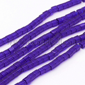Glass Beads Strands, Cube, DarkBlue, about 4~5mm long, 4~5mm wide, 4~5mm thick, hole: 1mm, about 75~78pcs/strand, 13~14″
