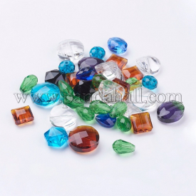 Faceted Glass Beads, Mixed Shapes, Mixed Style, Mixed Color, 10~29×7.5~22×7.5~10mm, Hole: 1~2mm