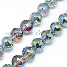 Electroplate Glass Bead Strands, Rainbow Plated, Faceted, Round, Colorful, 16x16mm, Hole: 2mm; about 50pcs/strand, 30”