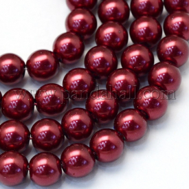 Baking Painted Pearlized Glass Pearl Round Bead Strands, Brown, 8~9mm, Hole: 1mm; about 105pcs/strand, 31.4″