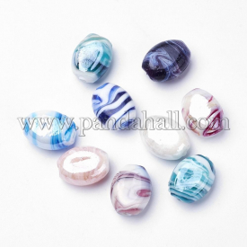 Handmade Lampwork Beads, Oval, Mixed Color, 21x17x12mm, Hole: 1~3mm