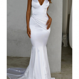 White Long Sleeve Mermaid Wedding Dress With Train