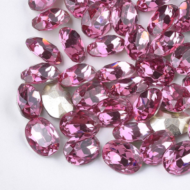 Pointed Back Resin Rhinestone Cabochons, Back Plated, Faceted, Oval, Rose, 9.5~10×7.5~8×4.5mm; about 450pcs/bag