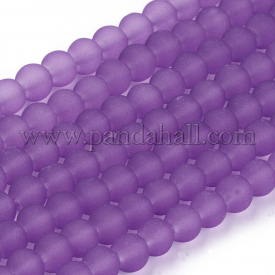 Transparent Glass Bead Strands, Frosted, Round, BlueViolet, 6mm, Hole: 1.3~1.6mm; about 140pcs/strand, 31.4″