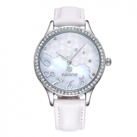 SKONE Women Gold Dress Watches Cloud Crystal Rhinestone Dial Leather Watch Luxury Casual Relogio Quartz WristWatch