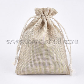 Polycotton(Polyester Cotton) Packing Pouches Drawstring Bags, with Metallic Cord, AntiqueWhite, 12~12.5x9cm