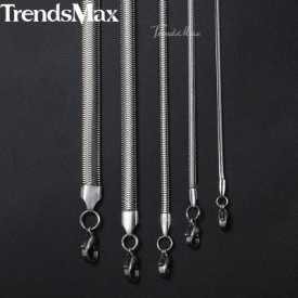 Stainless Steel Necklace for Men Women Silver Color Snake Herringbone Chain