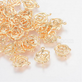 Brass Links/Connectors, Real 18K Gold Plated, Flower, 15.5x10x2mm, Hole: 1mm