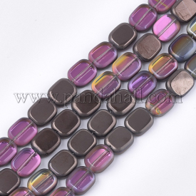 Frosted Electroplate Glass Beads Strands, Half Plated, Rectangle, Black, 12x10x4mm, Hole: 1mm; about 55pcs/strand, 25.1”