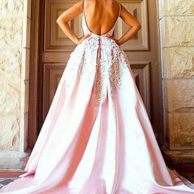 Free Shipping on Chicloth Ball Gown Sleeveless Spaghetti Straps Sweep/Brush Train With Applique Satin Dresses