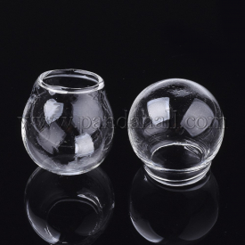 Handmade Blown Glass Beads, for Stud Earring Making or Crafts, Half Drilled, Round, Clear, 24~25×23.5~24.5mm, Half Hole: 14mm