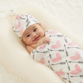 2 Pcs Baby Cartoon Heart Swaddle Blankets Hat Soft Sleeping Blanket Wrap Set Newborn Baby Bedding Blanket