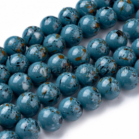Opaque Baking Painted Glass Beads Strands, Round, CadetBlue, 10~10.5mm, Hole: 1.5mm; about 84pcs/strand, 31.4″(80cm)