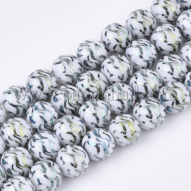 Electroplate Glass Beads Strands, Round, CadetBlue, 10×9.5mm, Hole: 1.2mm; about 30pcs/strand, 11.2”