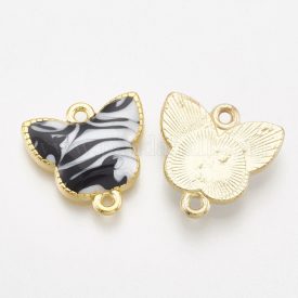 Alloy Enamel Links/Connectors, Butterfly, Light Gold, Black, 17.5×17.5×3.5mm, Hole: 1.5mm
