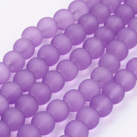Transparent Glass Bead Strands, Frosted, Round, BlueViolet, 10mm, Hole: 1.3~1.6mm; about 80pcs/strand, 31.4″