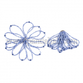 Glass Seed Beads Cabochons, with Iron Sieve Findings, Light Gold, CornflowerBlue, 59~66×30~40mm