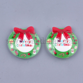 Resin Cabochons, Gift with Merry Christmas, Colorful, 28x27x5mm