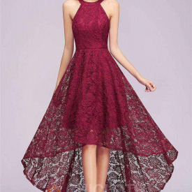 AA| Chicloth New Arrival Long Sleeveless  Plus Size High Low Lace Evening Dresses