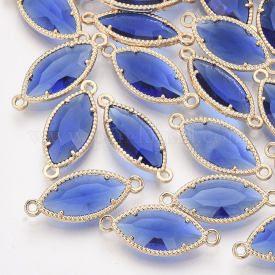 Glass Links, with Light Gold Plated Environmental Alloy Findings, Faceted, Horse Eye, Blue, 21x9x4mm, Hole: 1.2mm