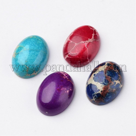 Natural Regalite/Imperial Jasper/Sea Sediment Jasper Cabochons, Dyed, Oval, Mixed Color, 25x18x6mm