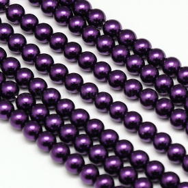 Environmental Dyed Glass Pearl Round Beads Strands, Cotton Cord Threaded, Indigo, 10mm, Hole: 0.7~1.1mm; about 42pcs/strand, 15″