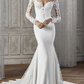 Mermaid  Trumpet High Neck Long Sleeve Bridal Gowns Lace