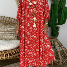 Red Size Tunic Floral Vneckline Plus Size Summer Dresses