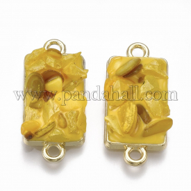 Alloy Links/Connectors, with Gemstone and Enamel, Rectangle, Light Gold, Gold, 24.5×11.5×4~7mm, Hole: 2mm