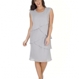 Grey Bead Trim Layered Chiffon Dress