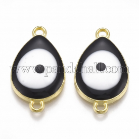 Alloy Links/Connectors, with Enamel, Drop with Evil Eye, Light Gold, Black, 26x15x5mm, Hole: 1.8mm
