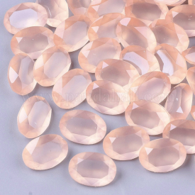 Pointed Back Resin Rhinestone Cabochons, Translucent, Imitation Lampwork, Faceted, Oval, LightSalmon, 13.5~14×9.5~10x6mm; about 200pcs/bag