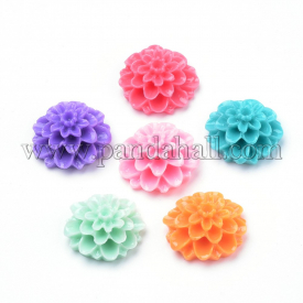 Resin Cabochons, Dahlia Flower, Mixed Color, 12×6~7mm