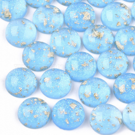 Resin Cabochons, with Glitter Powder and Gold Foil, Half Round, LightSkyBlue, 12×5.5mm