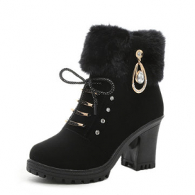 Rhinestone Chunky Heels Boots