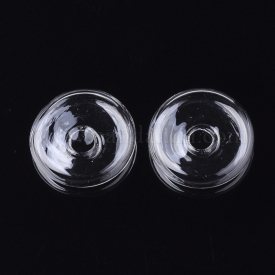 Handmade Blown Glass Beads, for Stud Earring Making or Crafts, Half Drilled, Flat Round, Clear, 27x7mm, Half Hole: 6mm