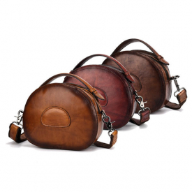 Women Vintage Genuine Leather Cowhide Crossbody Bag
