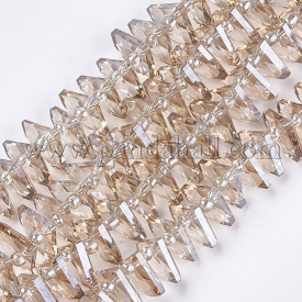 Electroplate Glass Beads Strands, Faceted, Fan, BurlyWood, 8~8.5×10.5×3.5mm, Hole: 1mm; about 100pcs/strand, 19.6”