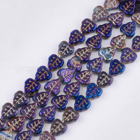 Electroplate Glass Beads Strands, Leaf, SlateBlue, 12×10.5×4.5mm, Hole: 0.8mm; about 54pcs/strand, 25.5″